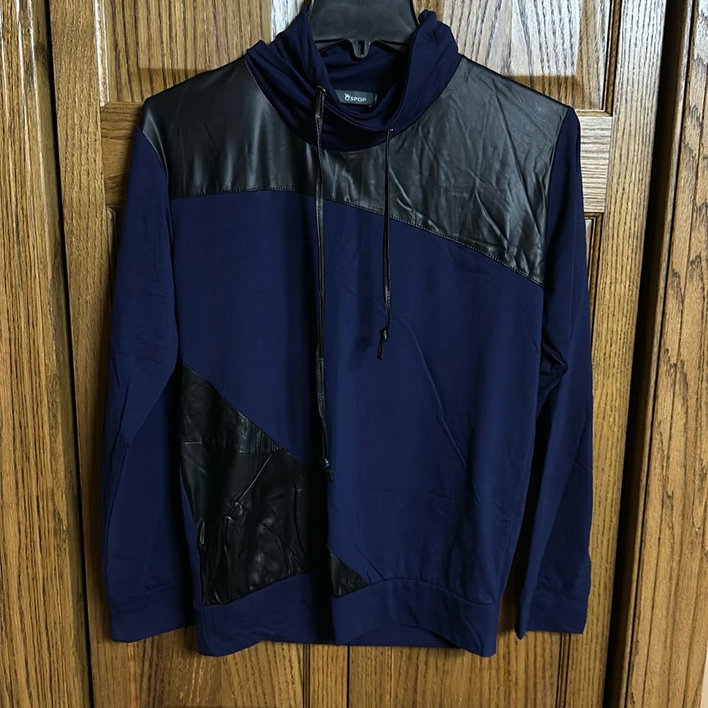 Men’s Navy Blue / leather Turtleneck Shirt - small